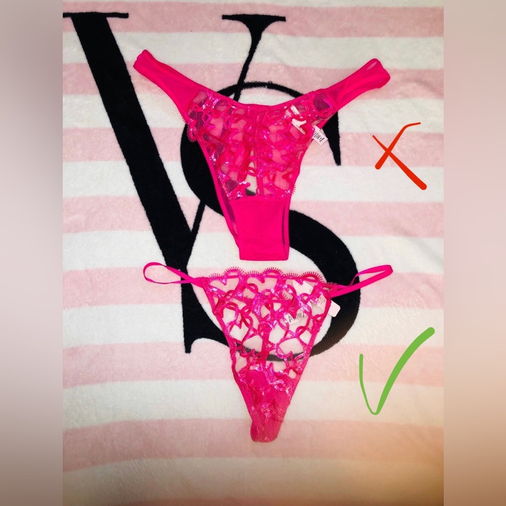 VS Nylon G-string Thong Hearts Love Lurex Upper Mesh Very Sexy Collection Pink L